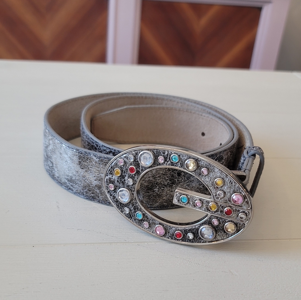 Vintage Guess Rhinestone Leather Belt - Picture 7 of 7